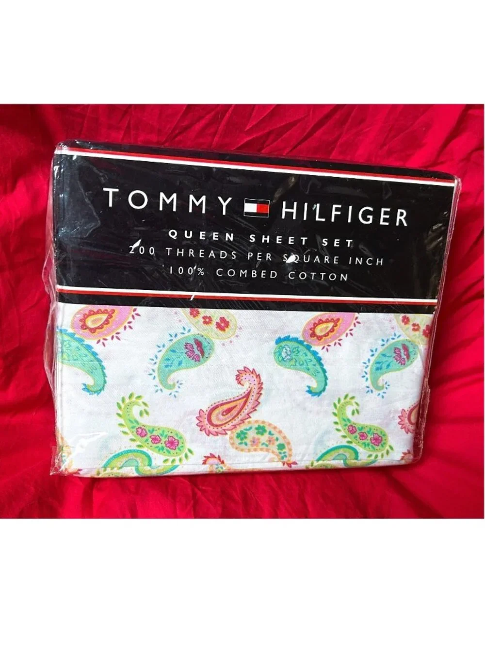 NEW~QUEEN sz Sheet Set~vintage Tommy Hilfiger Ashley Paisley floral~100%COTTON